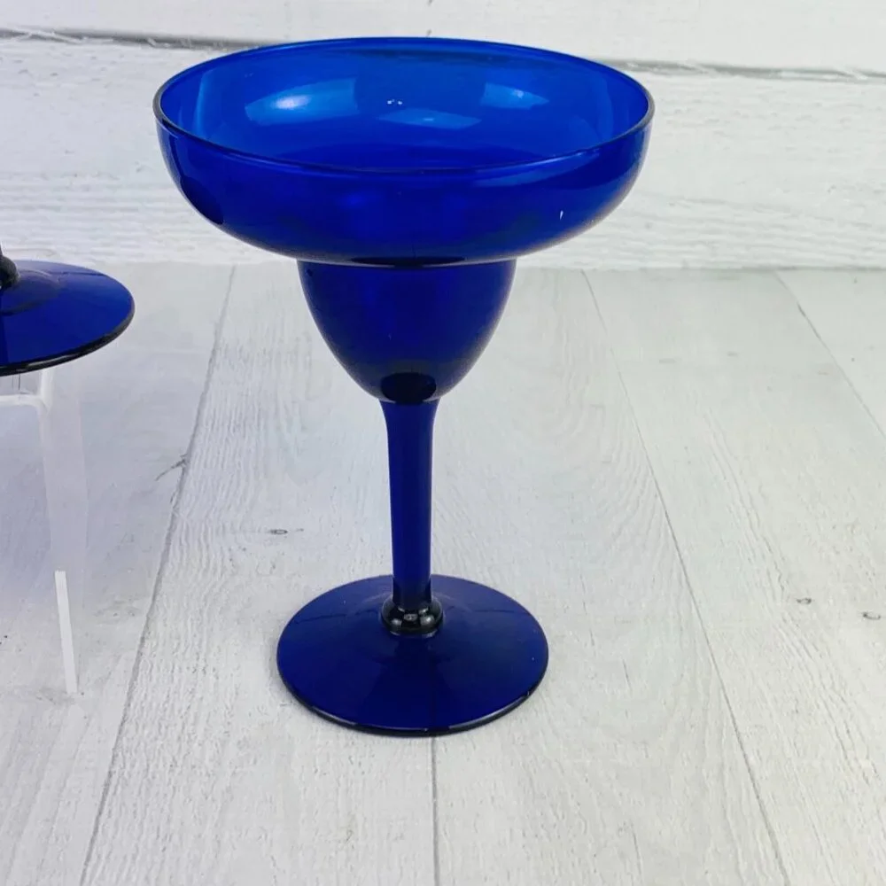 Dark Cobalt Blue Stemmed Sherbet Dessert Margarita Welled Glasses Set of Four